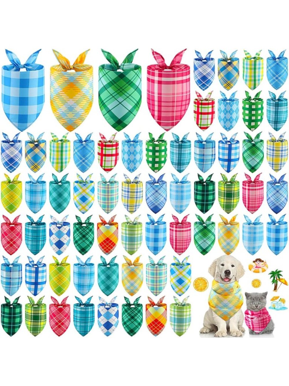 60 Pcs Summer Dog Bandanas - Cute Pet Scarves & Bibs for Dogs & Cats